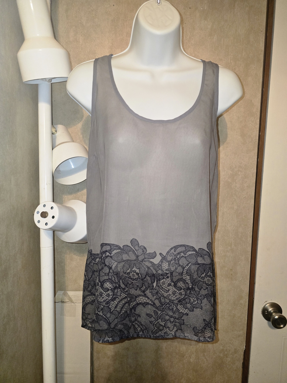 Charming Charlie Gray Sheer Tank with Black Hem